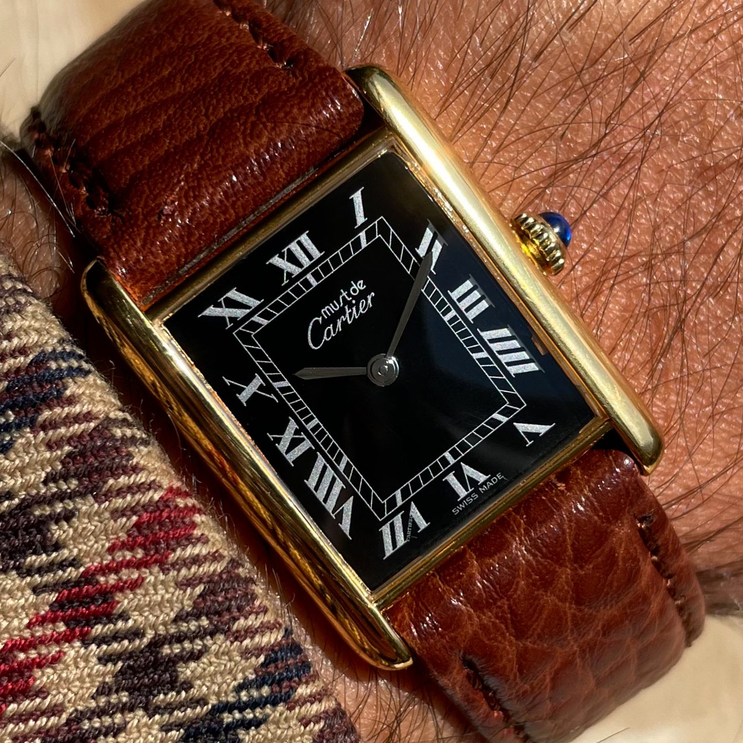 Must de Cartier Tank Mechanical Rare Gloss Black Dial Circa