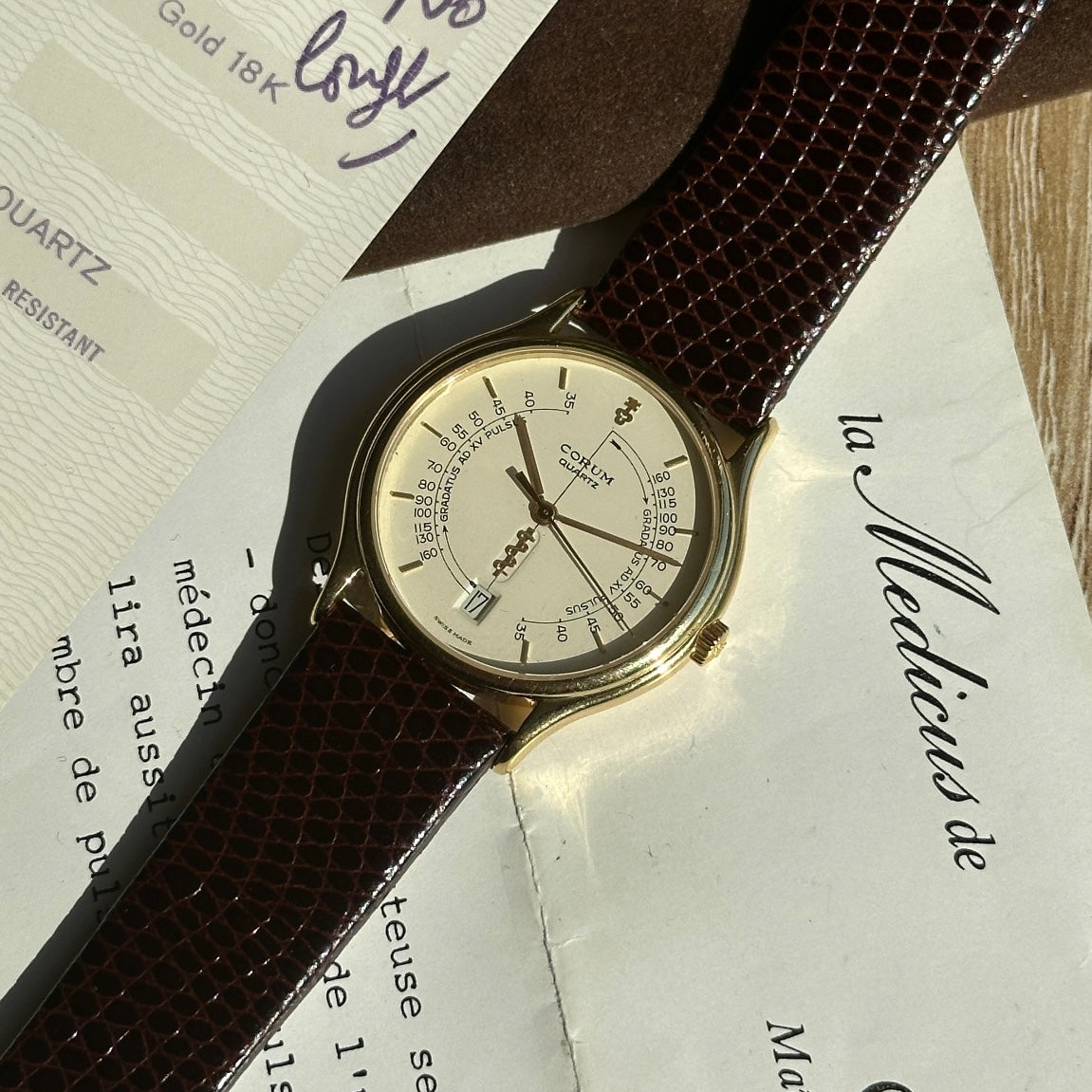 La Medicus de Corum 18k Gold Pulsometer Doctor's Watch w/ Original Papers & Pouch