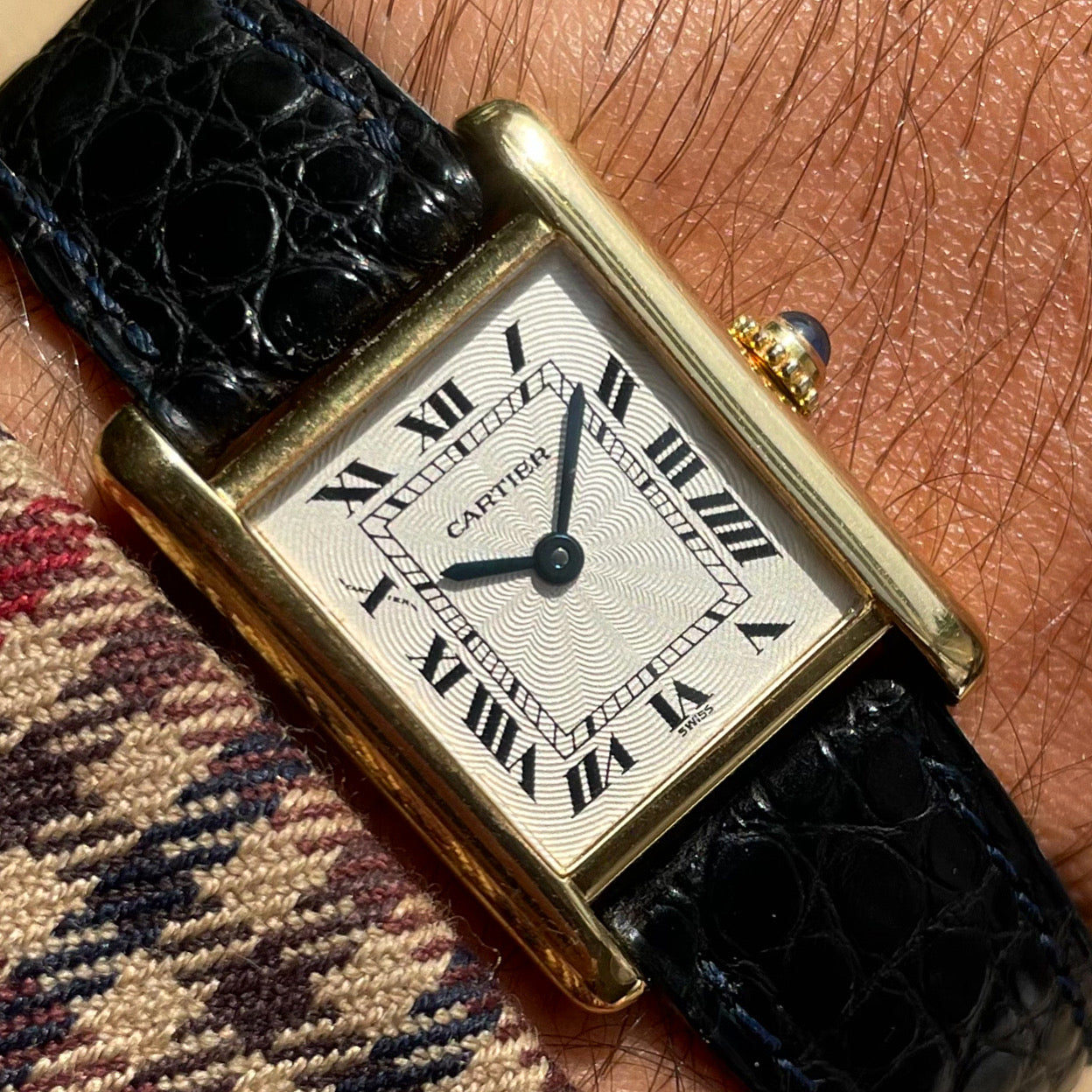 Cartier Tank Louis Guilloché Dial 78087 Mid Size 18k Yellow Gold