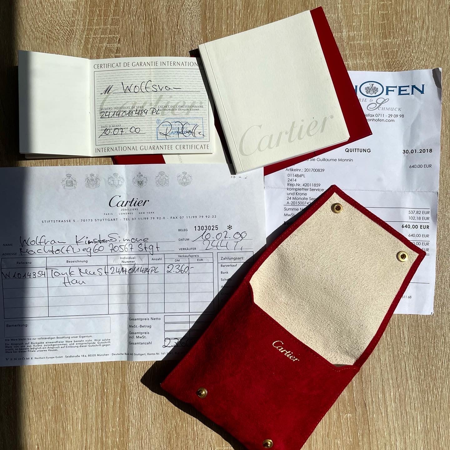 Must de Cartier Tank Large Size 2414 Unisex w/ Original Paperwork, Purchase Receipt, Service Papers & Pouch