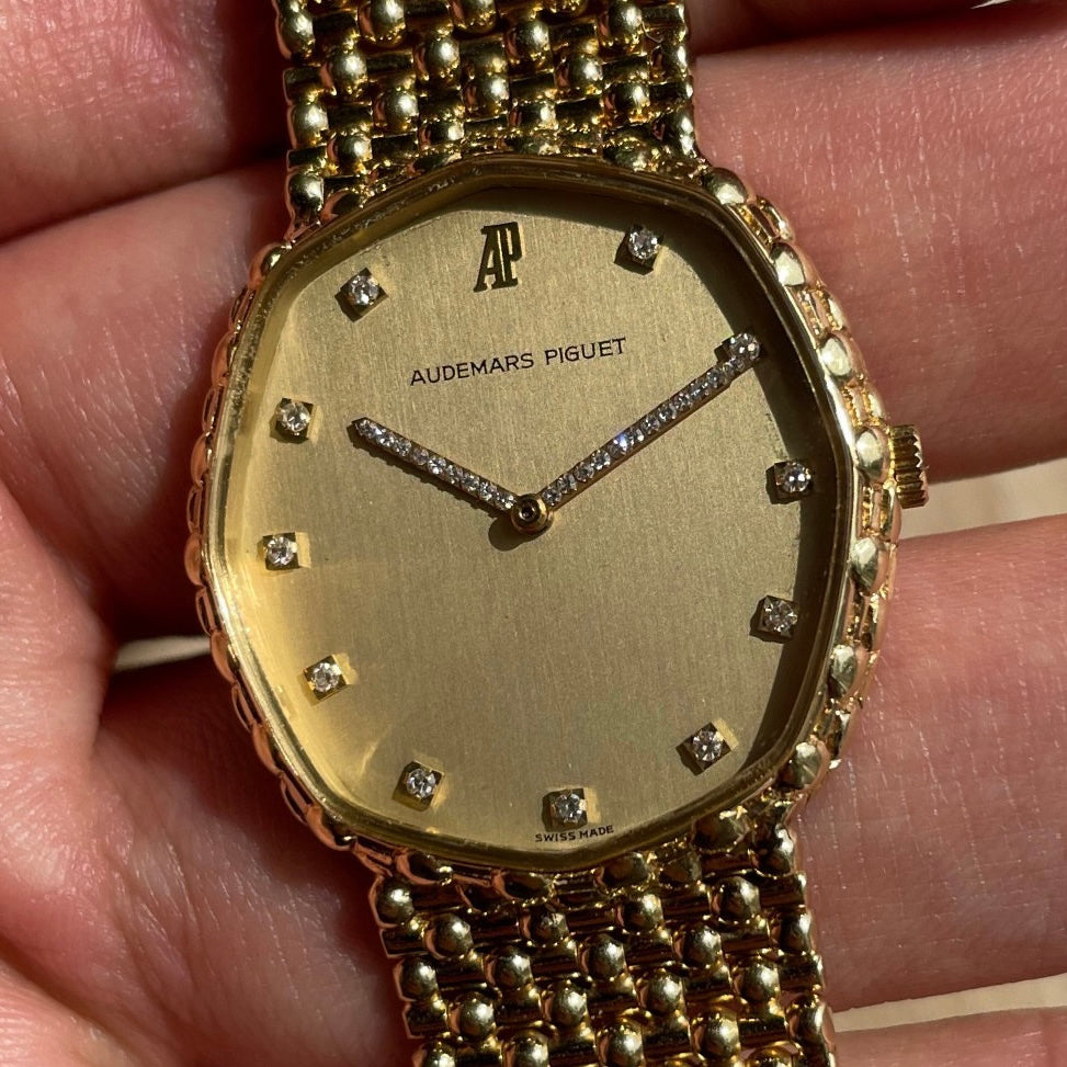 Audemars Piguet Octagonal Mechanical 18k Yellow Gold Bracelet Watch w/ Original Diamond-Set Dial & Hands