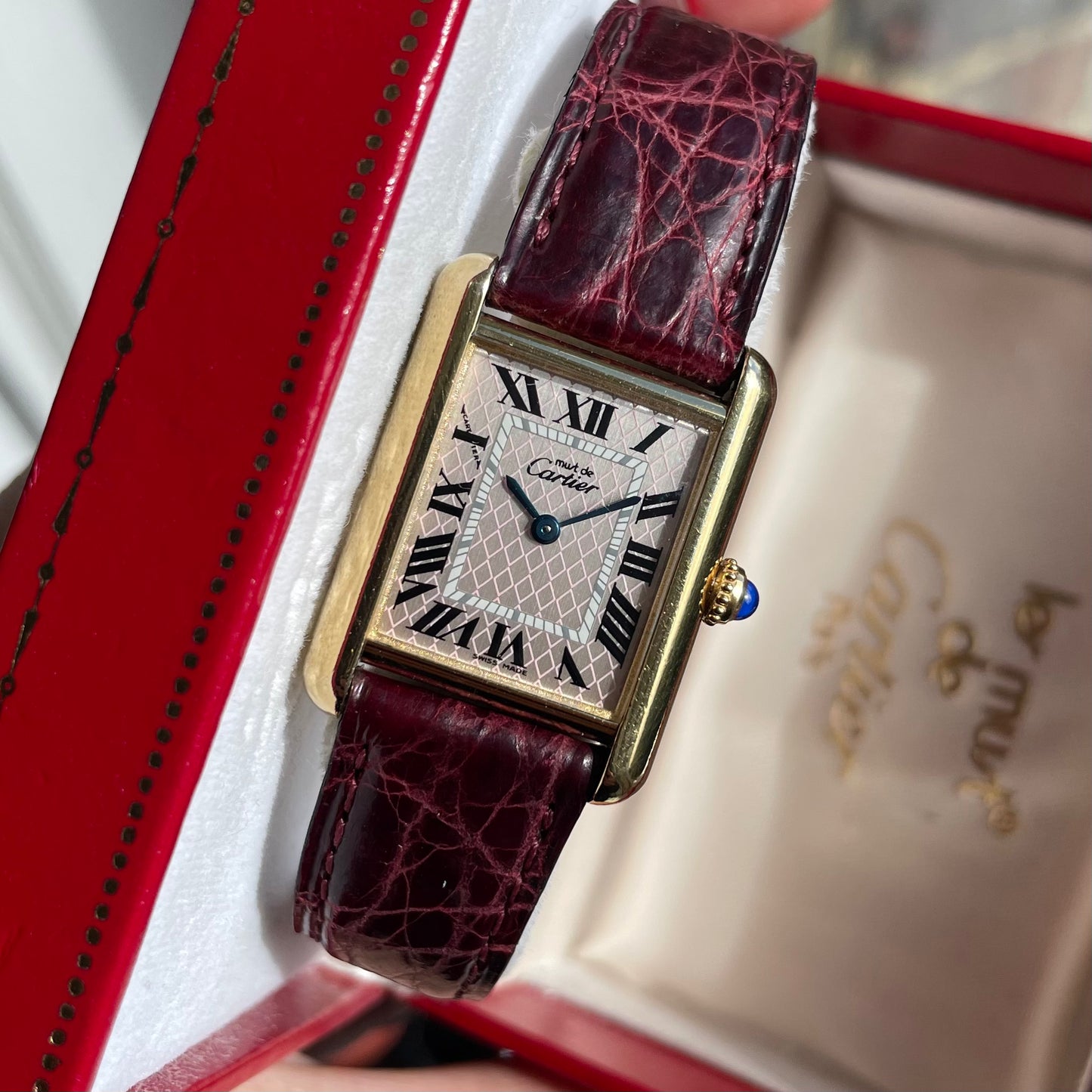 Must de Cartier Tank 2415 Japanese Market Edition Pink Chequered Dial w/ Original Box