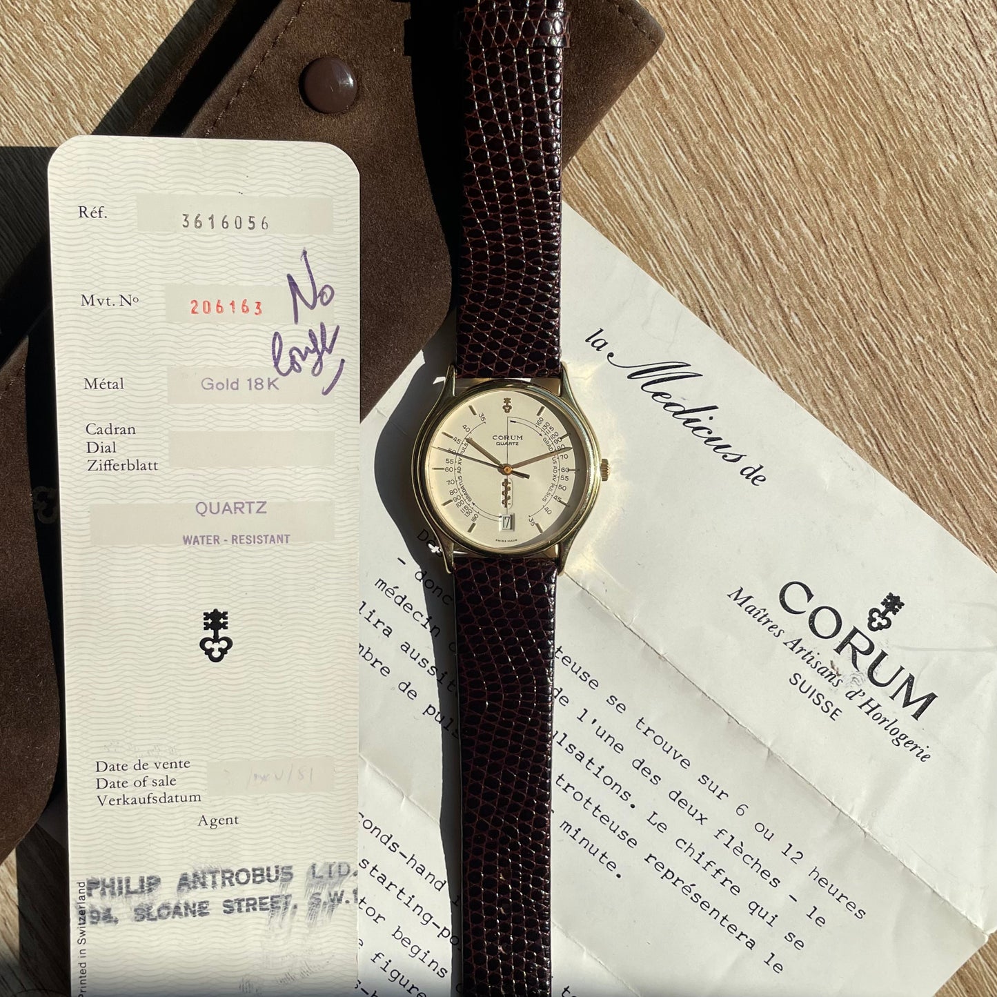 La Medicus de Corum 18k Gold Pulsometer Doctor's Watch w/ Original Papers & Pouch