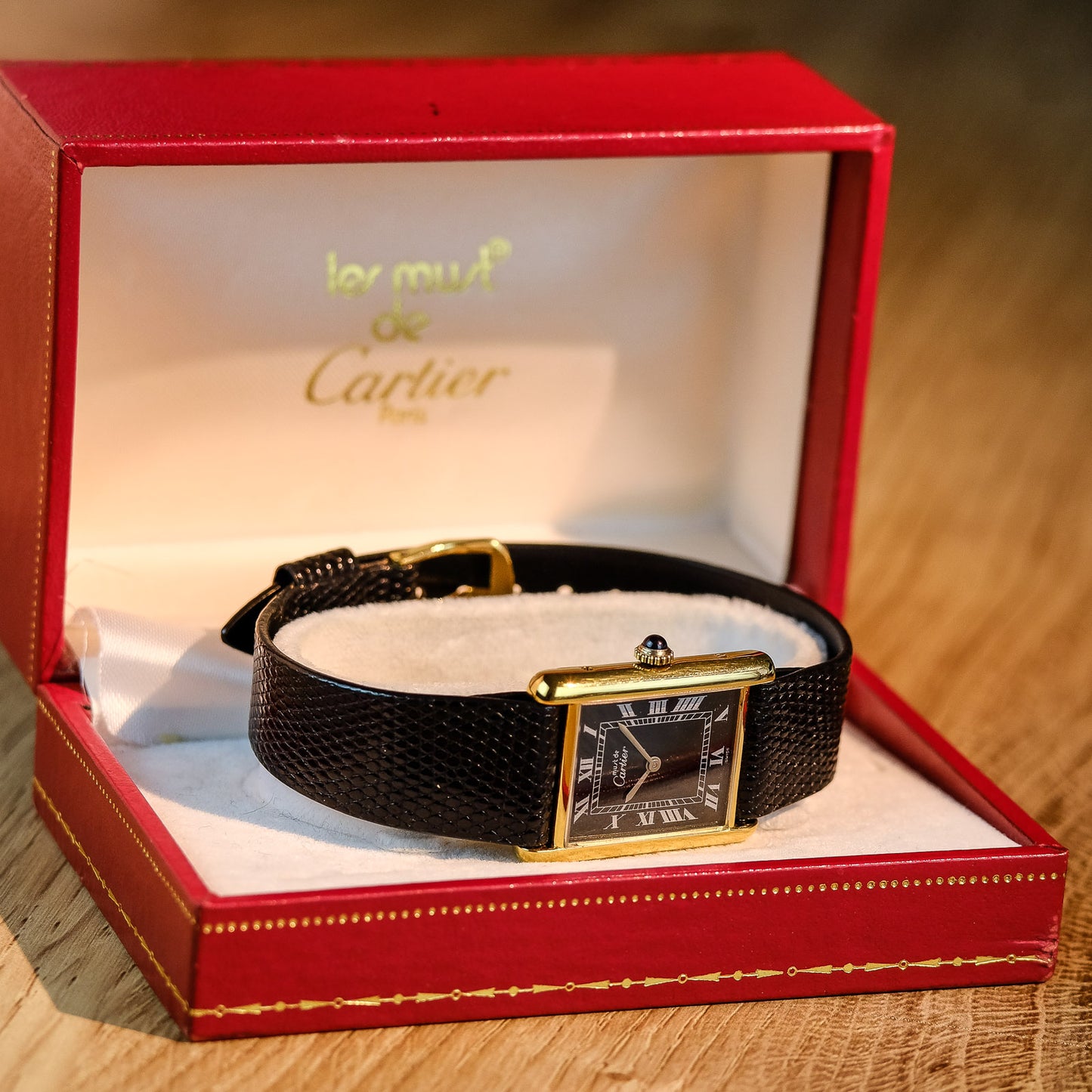 Must de Cartier Tank Mechanical Gloss Black Dial w/ Original Box