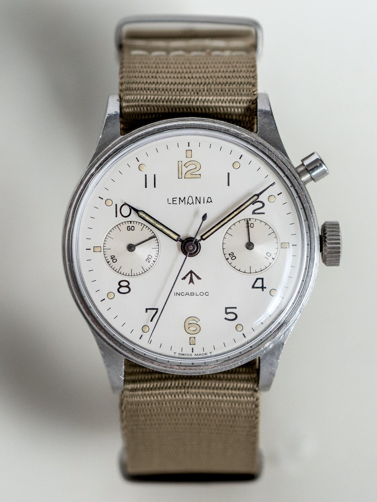 Lemania S.A.A.F. South African Air Force Military Issued Single Button Chronograph