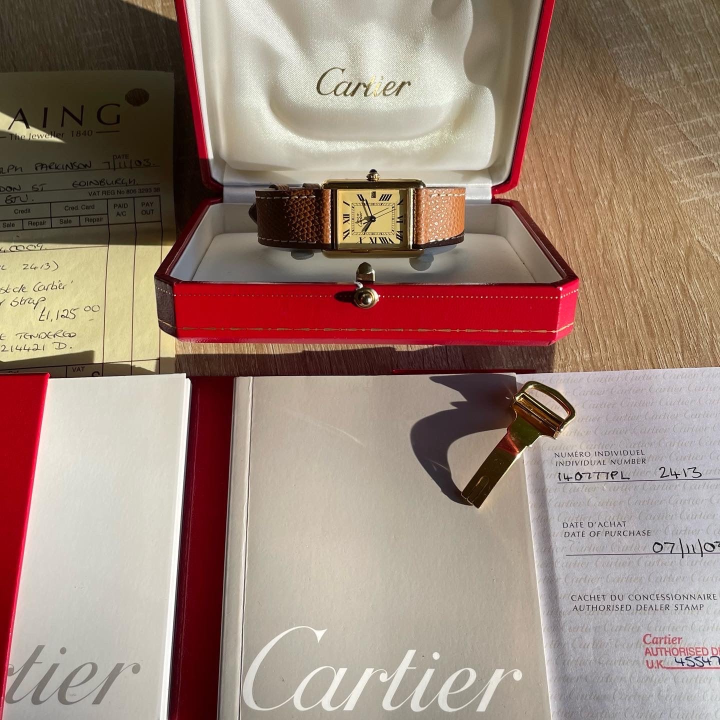 Must de Cartier Tank Large Size 2413 w Original Box Papers Purchase Receipt