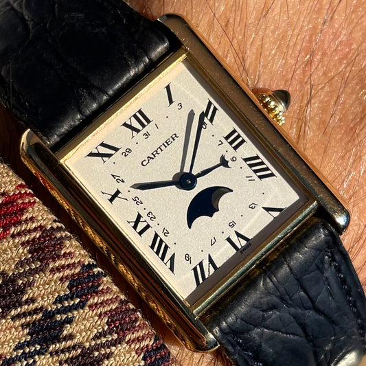 Cartier Tank Louis Phase de Lune 18k Gold Calendar Moonphase 1890 w/ Original Box & Papers Set