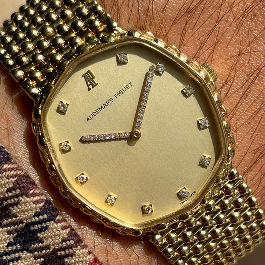 Audemars Piguet Octagonal Mechanical 18k Yellow Gold Bracelet Watch w/ Original Diamond-Set Dial & Hands