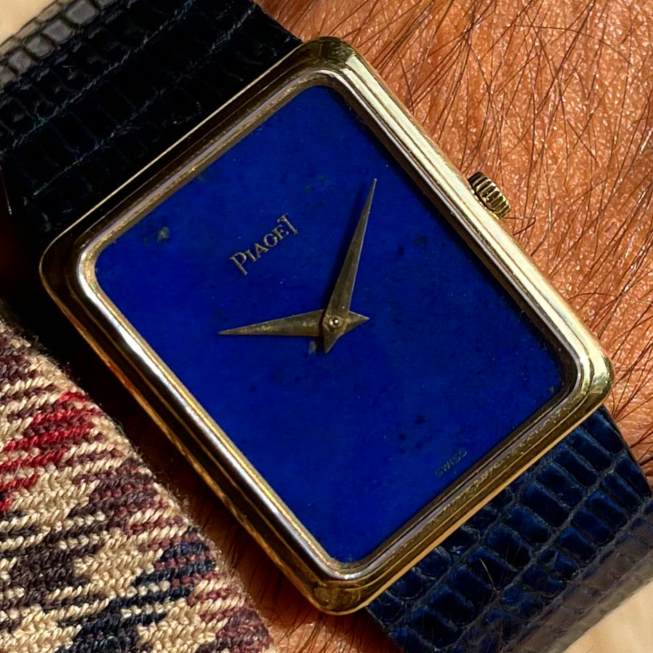 Piaget 18k Gold Mechanical Tank 9297 w Lapis Lazuli Stone Dial