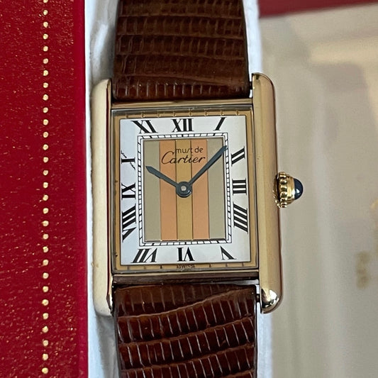 Must de Cartier Tank Trinity Dial Unisex w/ Original Box & Cartier Service Paperwork