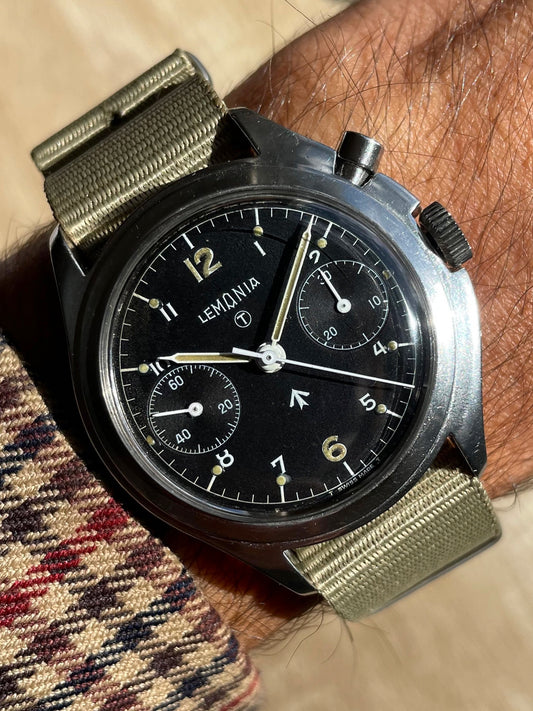 Lemania "Asymmetric" RAF British Military Issued Single Pusher Chronograph 1965
