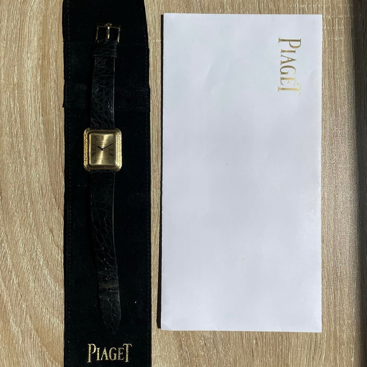 Piaget 18k Gold Stepped "Tank" Bark Finish 74101 w/ 2024 Piaget Service Papers