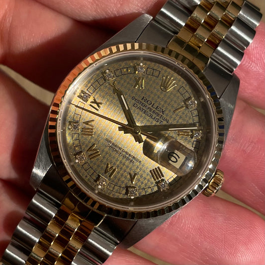 Rolex Datejust 16233 w/ Factory Original Houndstooth Diamond Dial