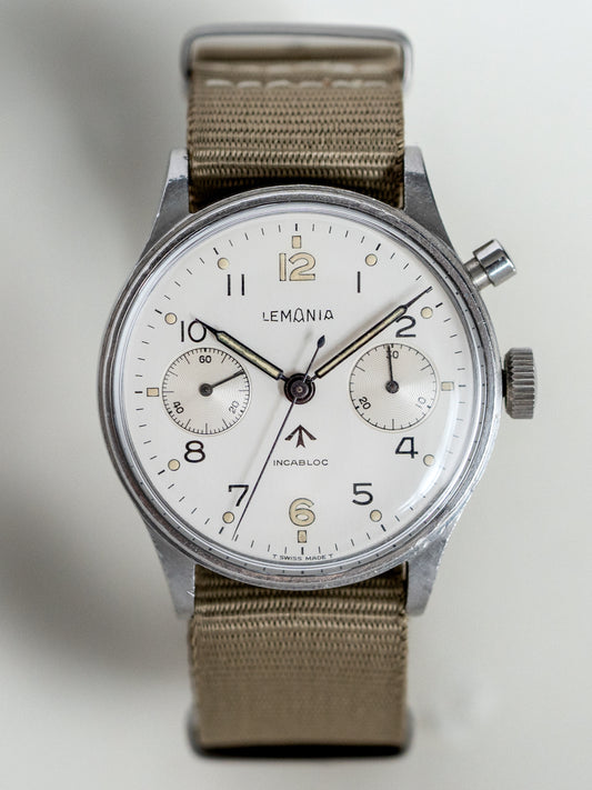 Lemania S.A.A.F. South African Air Force Military Issued Single Button Chronograph