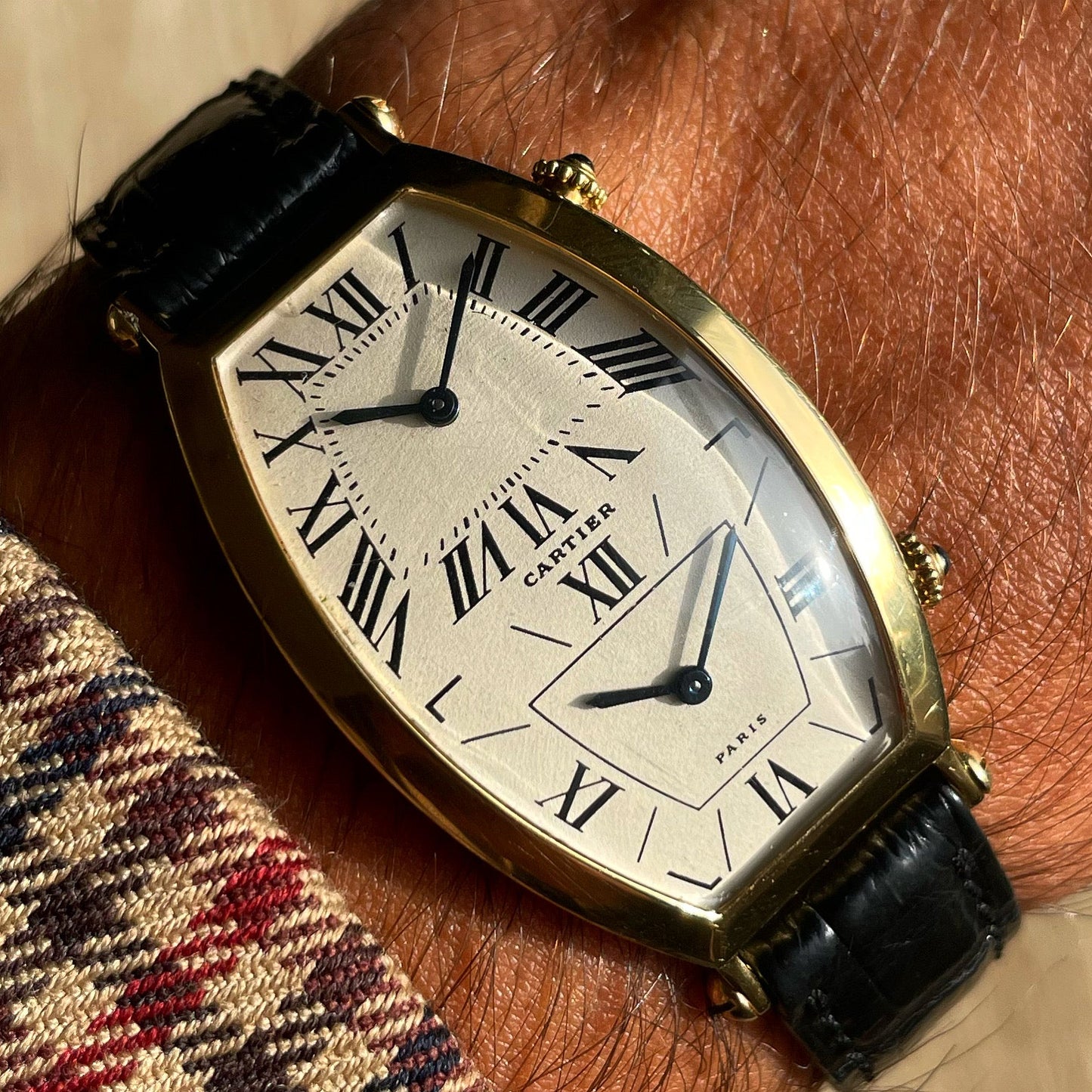 Cartier Paris 18k Gold Dual Time Tonneau