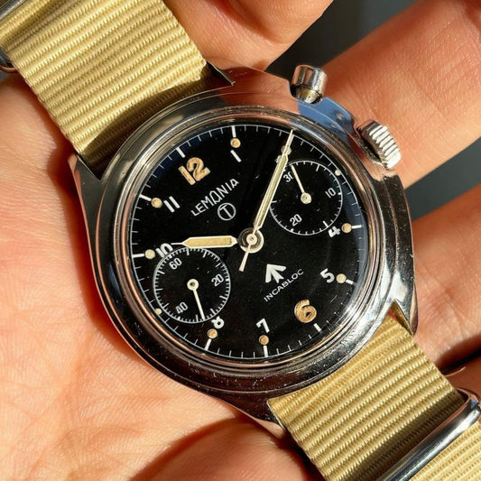 Lemania Series III British Military RAF 1970 Issue Asymmetric Chronograph